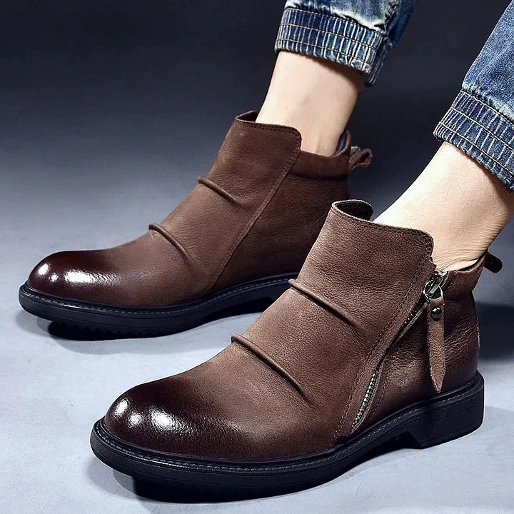 Calveto Handmade Retro Leather Chelsea British Style Casual Leather Shoes Vintage Cowhide Ankle Boots