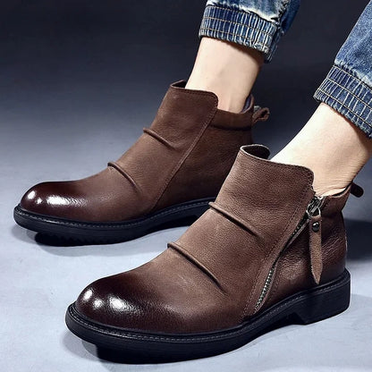 Calveto Handmade Retro Leather Chelsea British Style Casual Leather Shoes Vintage Cowhide Ankle Boots