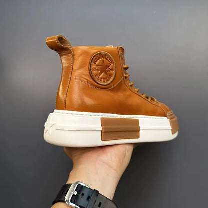 Calveto Handmade Retro Horsehide Mid-top Skate Shoes
