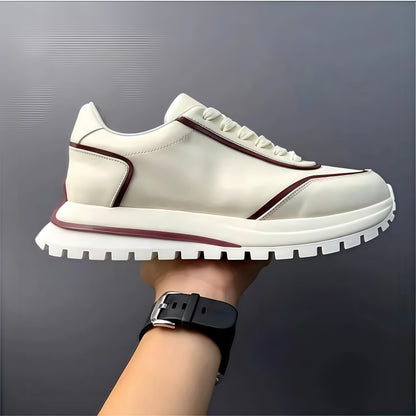Calveto Men's Cowhide Casual Retro Style White Sneakers 2025 Summer | Thick-soled Light-Weight Breathable Luxury Design