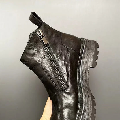 Calveto Handmade Retro Horsehide Zipper English Style Boots