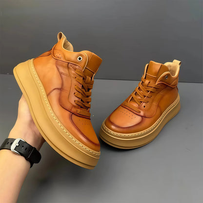 Calveto Handmade Retro Mid-top Horsehide Casual Boots