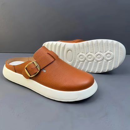Calveto Leisure Fashion Outdoor Wear 2025 Summer | Genuine Leather Wrapped Head Half Slippers