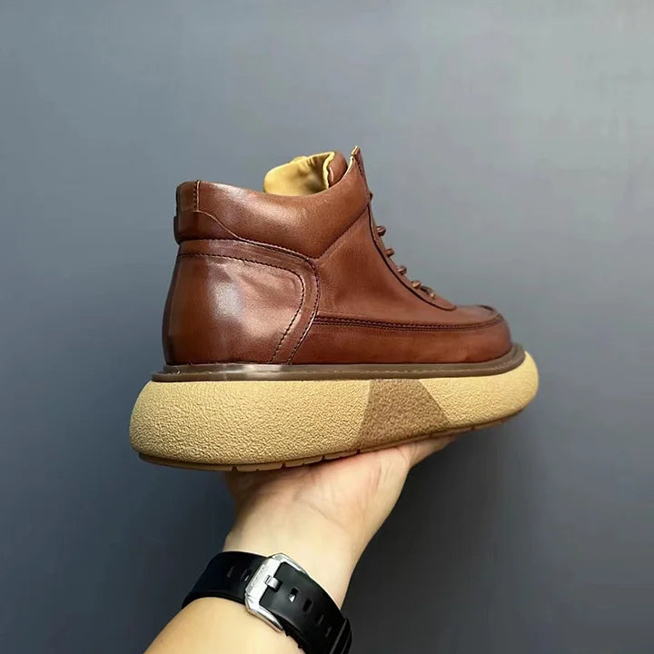 Calveto Handmade Retro Horsehide British Style Mid-top Boots