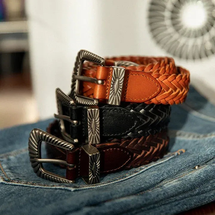 Unisex Fashion Vintage Braided Cowhide Belt | Genuine Leather with Titanium Forged