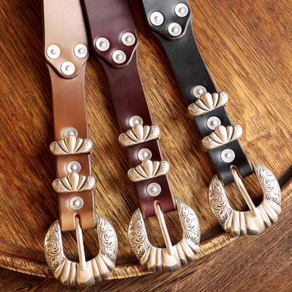 Prestige Western Silver Embossed Belt Buckle Set | Handcrafted Genuine Full Grain Leather Belts
