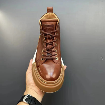 Calveto Handmade Retro Horsehide Mid-top Skate Shoes
