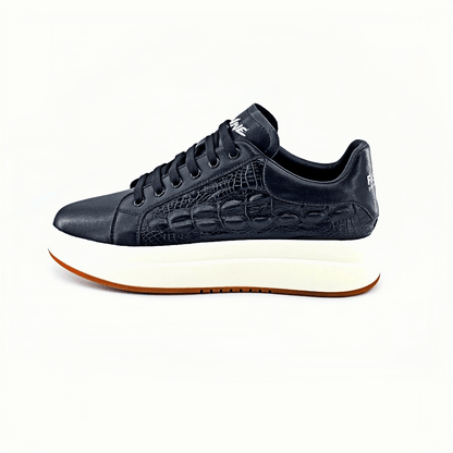 Calveto Crocodile Pattern Genuine Leather Round Toe Flat Casual Skate Shoes for Men | Lace-Up/Slip - On Arch Support Comfy Casual Sneakers