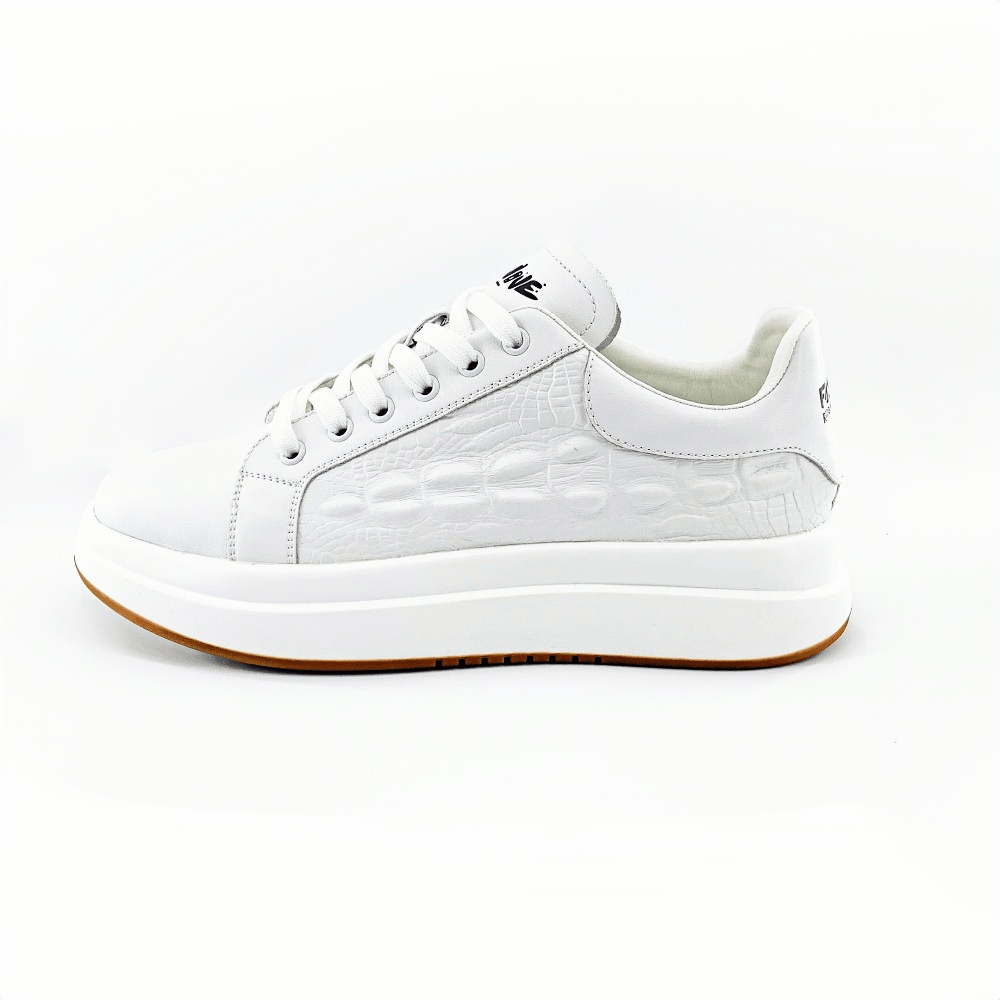 Calveto Crocodile Pattern Genuine Leather Round Toe Flat Casual Skate Shoes for Men | Lace-Up/Slip - On Arch Support Comfy Casual Sneakers