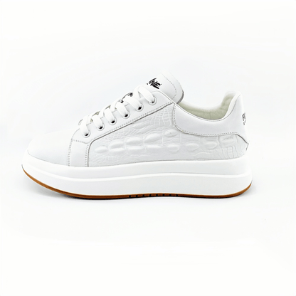 Calveto Crocodile Pattern Genuine Leather Round Toe Flat Casual Skate Shoes for Men | Lace-Up/Slip - On Arch Support Comfy Casual Sneakers