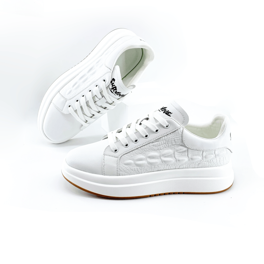 Calveto Crocodile Pattern Genuine Leather Round Toe Flat Casual Skate Shoes for Men | Lace-Up/Slip - On Arch Support Comfy Casual Sneakers