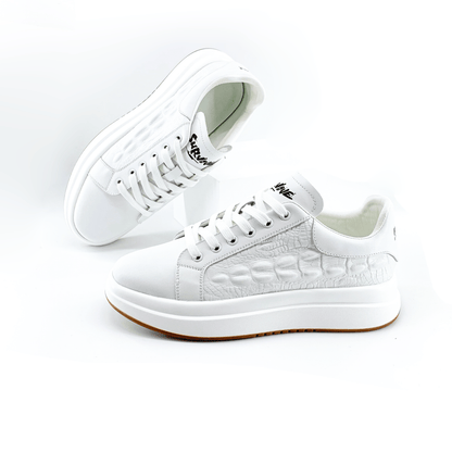 Calveto Crocodile Pattern Genuine Leather Round Toe Flat Casual Skate Shoes for Men | Lace-Up/Slip - On Arch Support Comfy Casual Sneakers