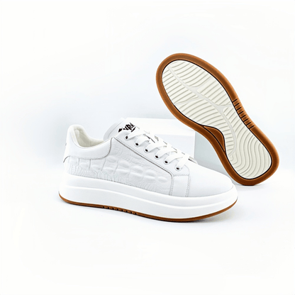 Calveto Crocodile Pattern Genuine Leather Round Toe Flat Casual Skate Shoes for Men | Lace-Up/Slip - On Arch Support Comfy Casual Sneakers