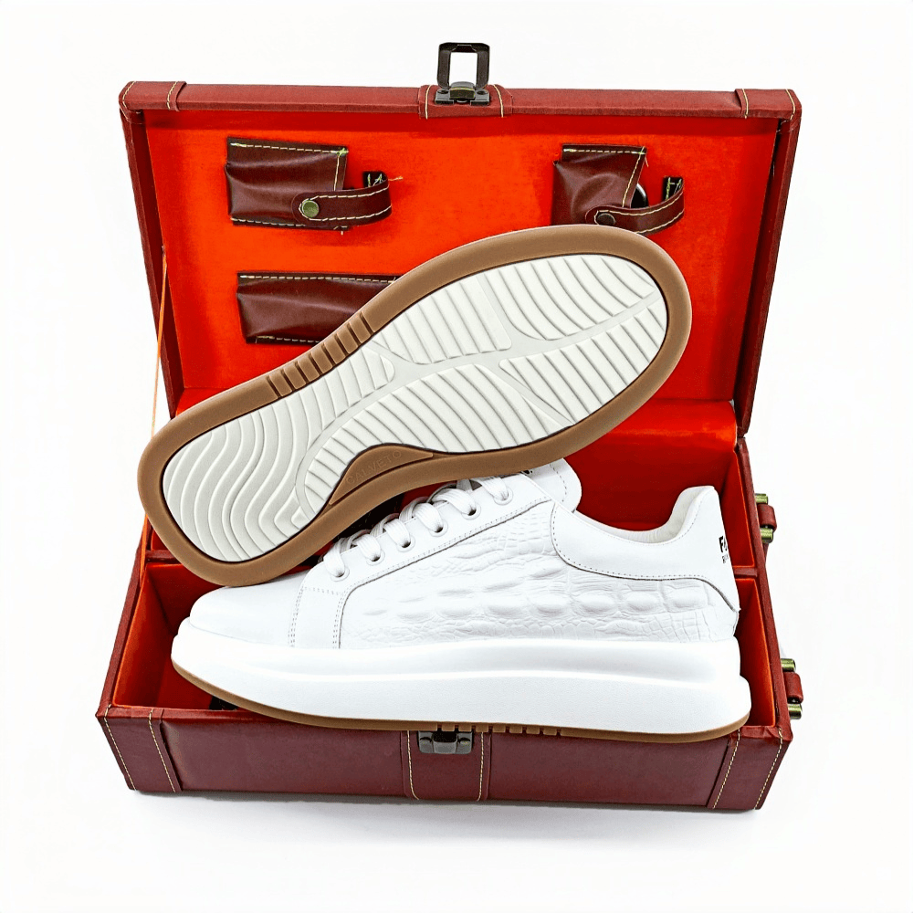 Calveto Crocodile Pattern Genuine Leather Round Toe Flat Casual Skate Shoes for Men | Lace-Up/Slip - On Arch Support Comfy Casual Sneakers