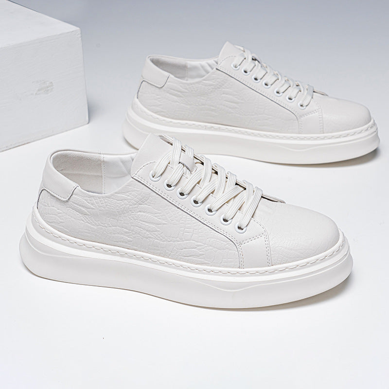 Calveto Crocodile Pattern Genuine Leather Round Toe Flat Casual Skate Shoes for Men | Lace-Up/Slip - On Arch Support Comfy Casual Sneakers