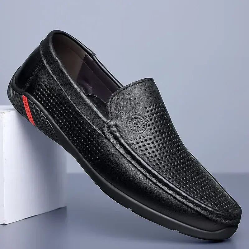 Simple men's casual hollow leather loafers