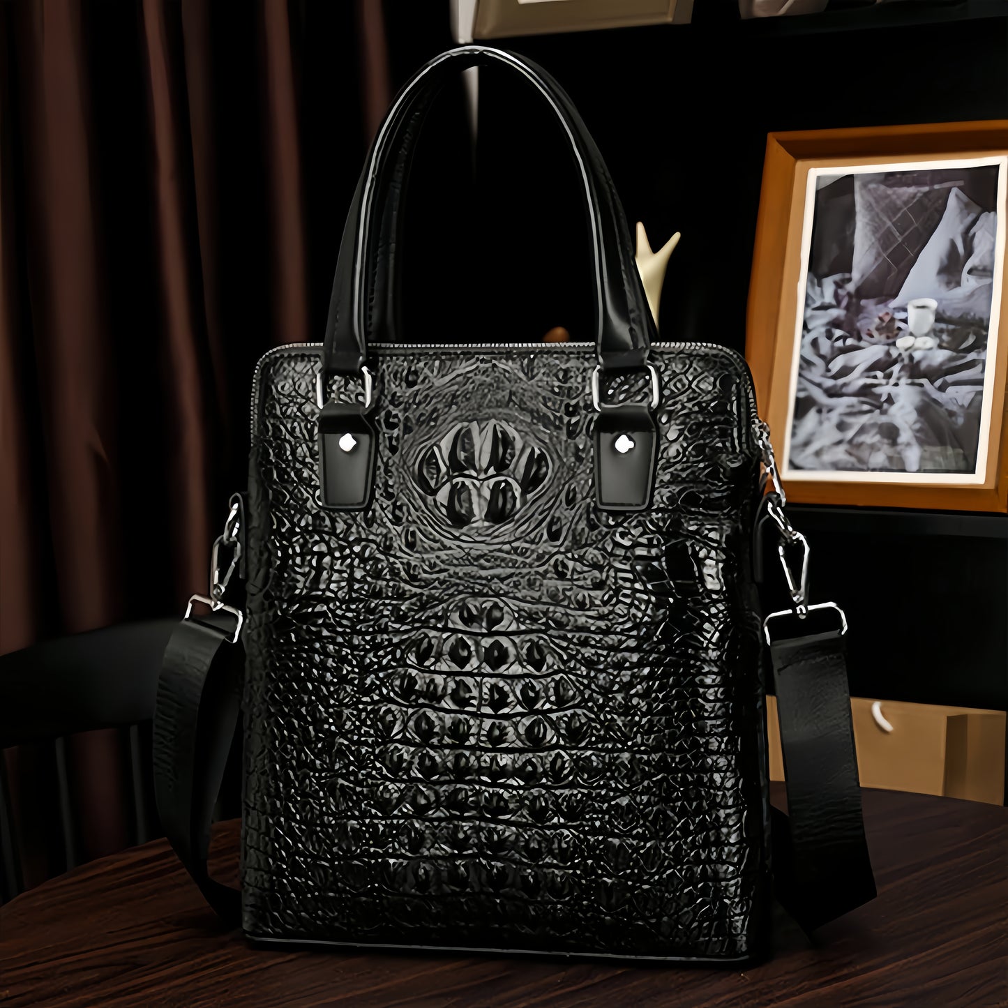 Crocodile pattern genuine leather men's handbag Business briefcase