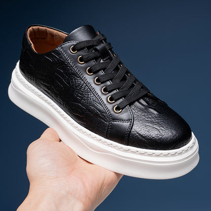 Calveto Crocodile Pattern Genuine Leather Round Toe Flat Casual Skate Shoes for Men | Lace-Up/Slip - On Arch Support Comfy Casual Sneakers