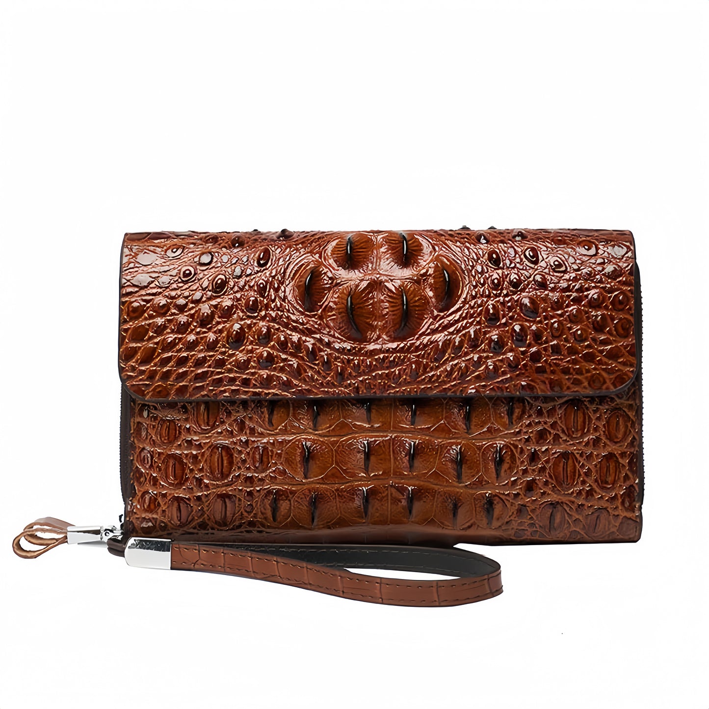 Men's Crocodile Print Clutch Double Zip Clutch