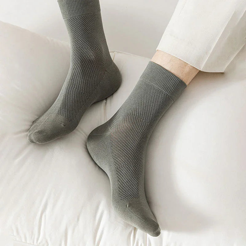 Pure cotton breathable thin business four seasons medium tube mesh cotton socks