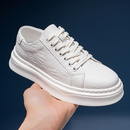 Calveto Crocodile Pattern Genuine Leather Round Toe Flat Casual Skate Shoes for Men | Lace-Up/Slip - On Arch Support Comfy Casual Sneakers