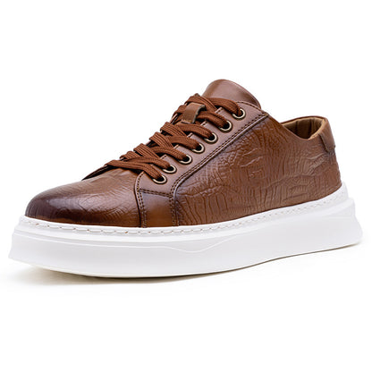 Calveto Crocodile Pattern Genuine Leather Round Toe Flat Casual Skate Shoes for Men | Lace-Up/Slip - On Arch Support Comfy Casual Sneakers