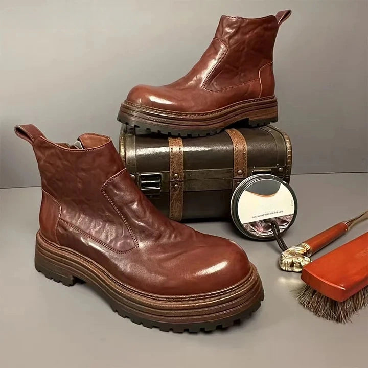 Calveto Handmade Retro Horsehide Zipper English Style Boots