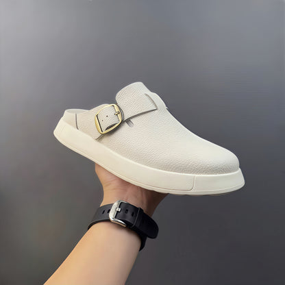 Calveto Leisure Fashion Outdoor Wear 2025 Summer | Genuine Leather Wrapped Head Half Slippers