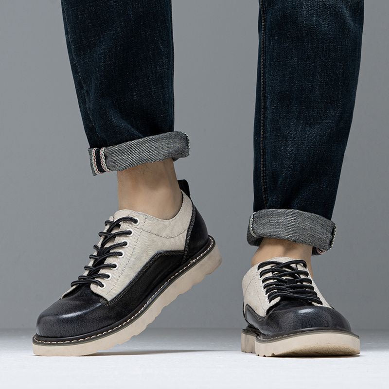 Calveto Handmade Retro British Style Cowhide Sneakers