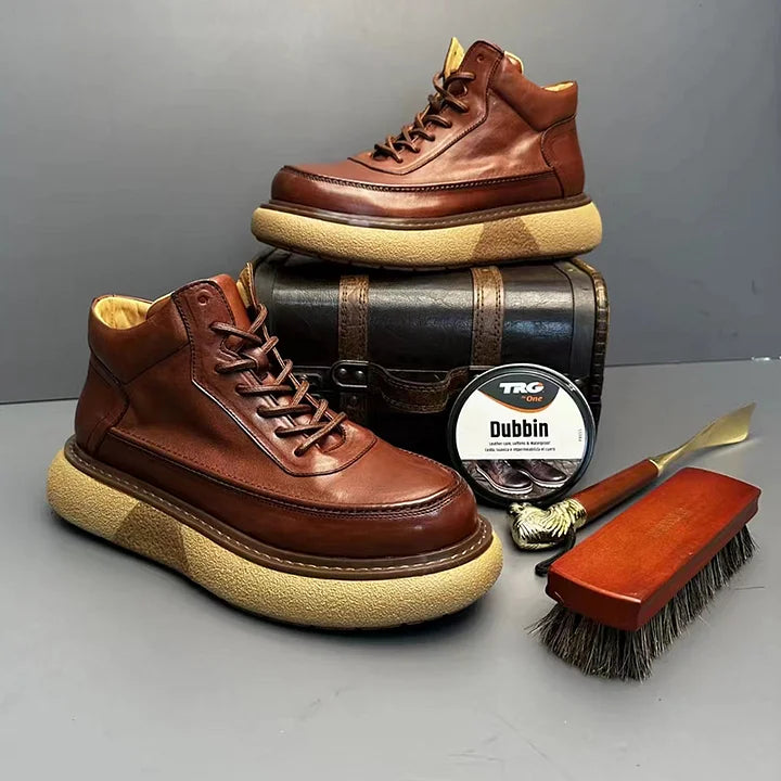Calveto Handmade Retro Horsehide British Style Mid-top Boots