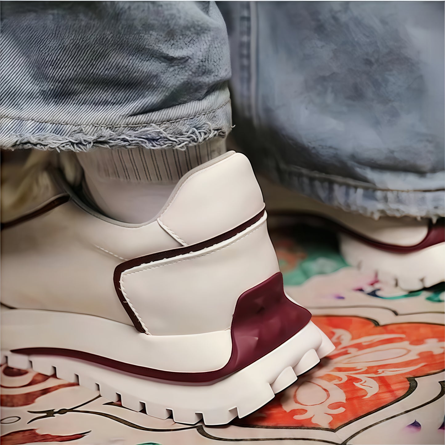Calveto Men's Cowhide Casual Retro Style White Sneakers 2025 Summer | Thick-soled Light-Weight Breathable Luxury Design