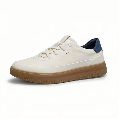 Calveto Men's Genuine Leather Versatile Casual Sneakers | Lightweight & Breathable White Sneakers for Summer 2025