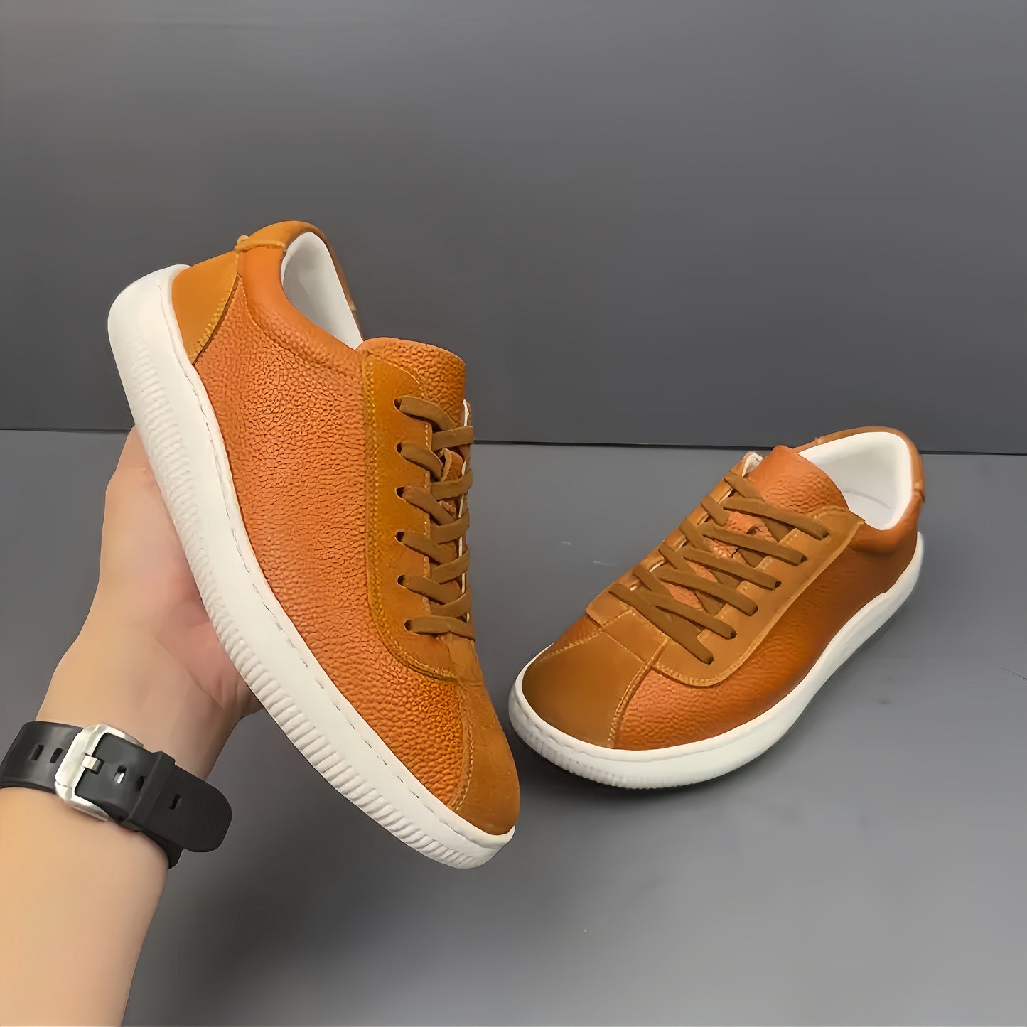 Calveto Simple Summer Fashion Casual White Sneakers | Genuine Leather Comfy Skate Shoes