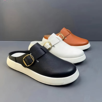 Calveto Leisure Fashion Outdoor Wear 2025 Summer | Genuine Leather Wrapped Head Half Slippers