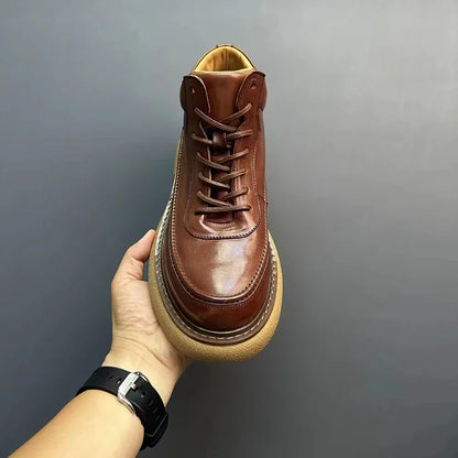 Calveto Handmade Retro Horsehide British Style Mid-top Boots