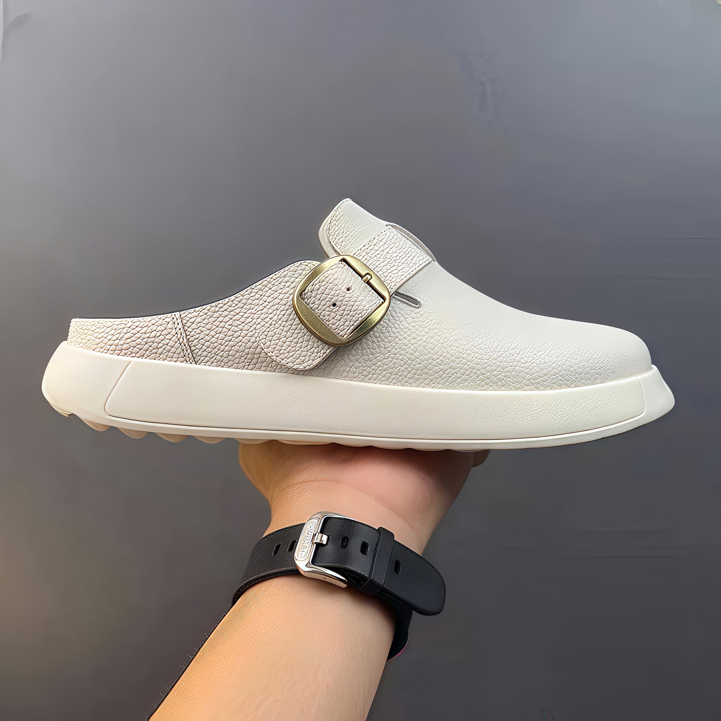 Calveto Leisure Fashion Outdoor Wear 2025 Summer | Genuine Leather Wrapped Head Half Slippers