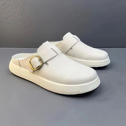 Calveto Leisure Fashion Outdoor Wear 2025 Summer | Genuine Leather Wrapped Head Half Slippers