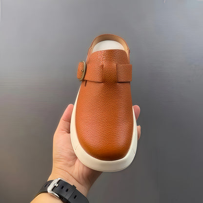 Calveto Leisure Fashion Outdoor Wear 2025 Summer | Genuine Leather Wrapped Head Half Slippers