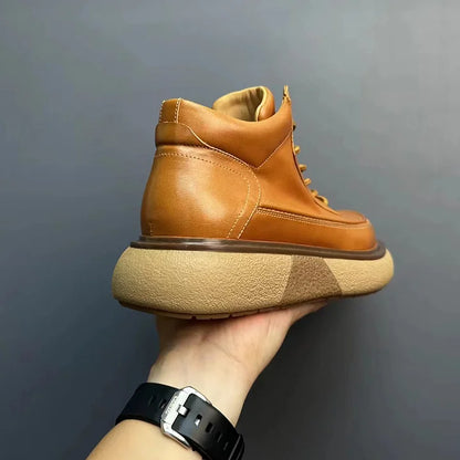 Calveto Handmade Retro Horsehide British Style Mid-top Boots