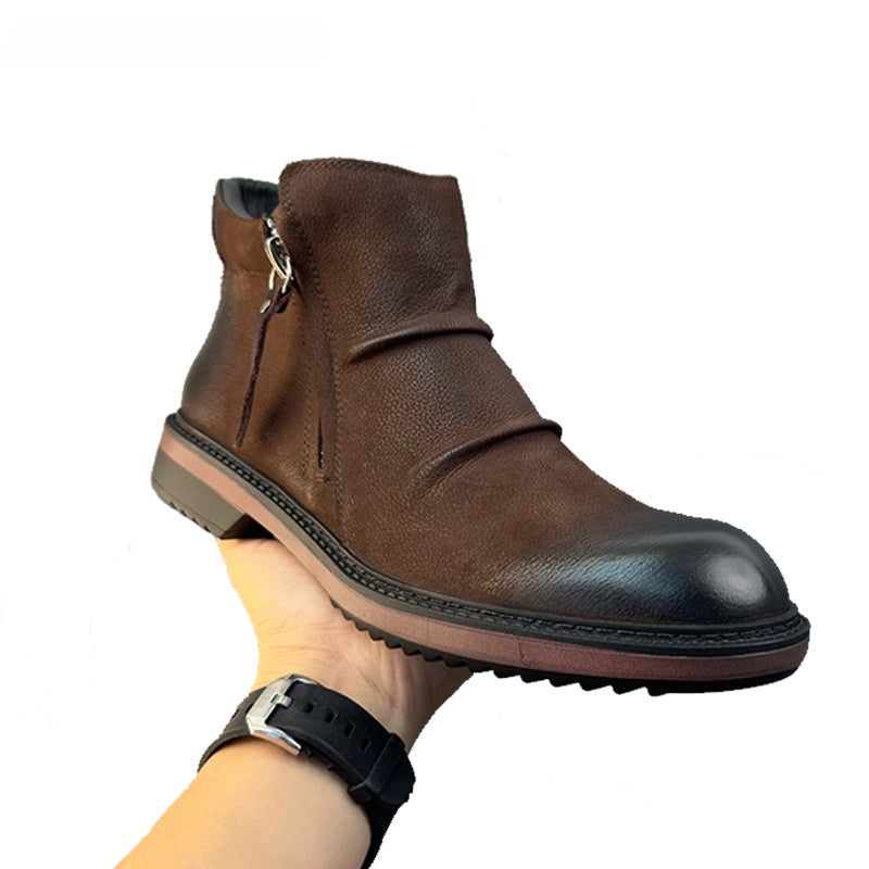 Calveto Handmade Retro Leather Chelsea British Style Casual Leather Shoes Vintage Cowhide Ankle Boots