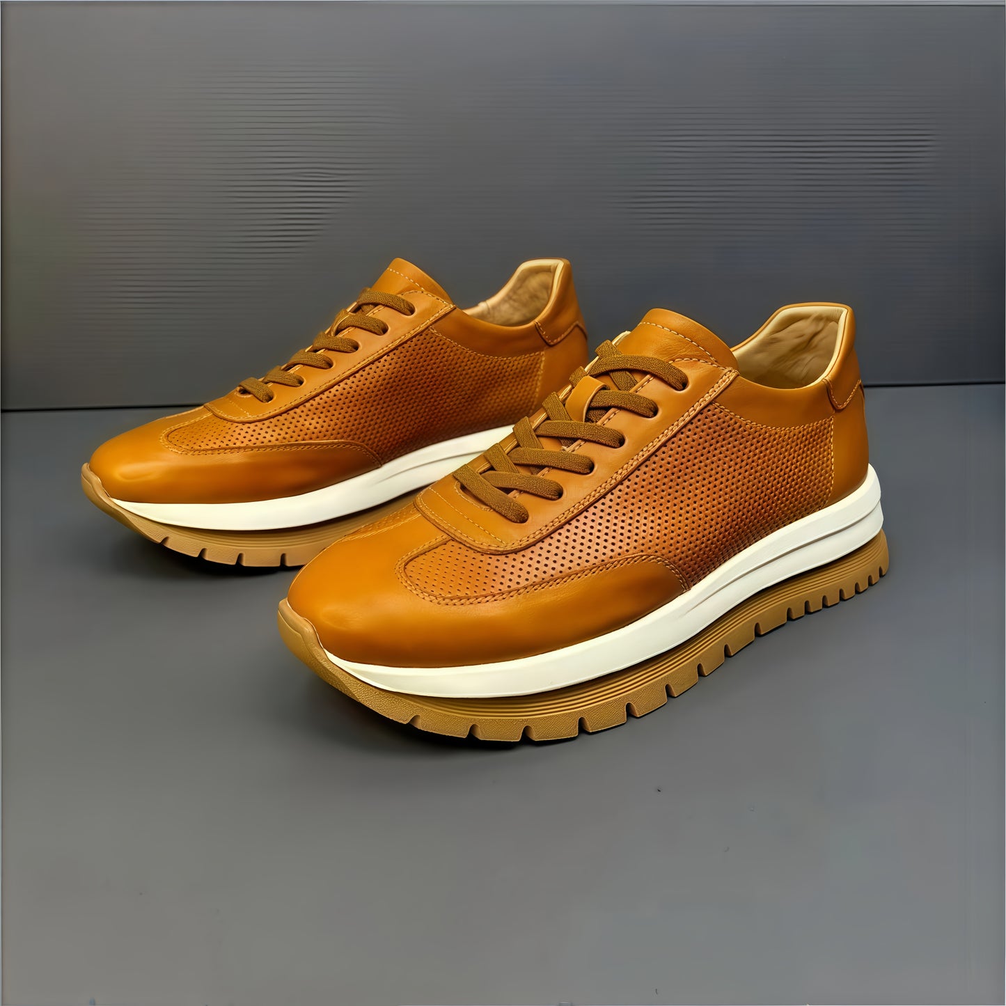 Calveto Men's Cowhide Round Toe Retro Style Shoes 2025 Summer | Light-Weight Breathable  Sports & Leisure Sneakers