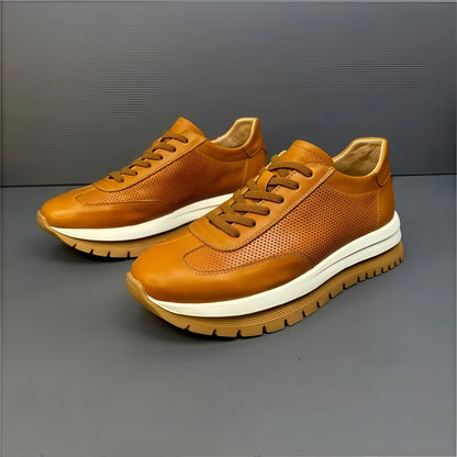 Calveto Men's Cowhide Round Toe Retro Style Shoes 2025 Summer | Light-Weight Breathable  Sports & Leisure Sneakers