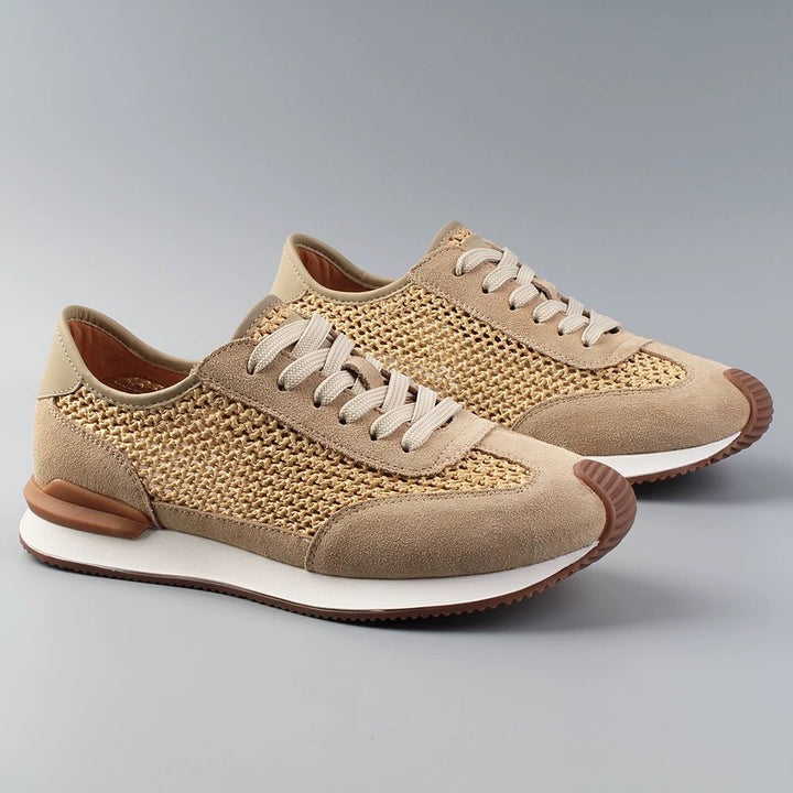 Woven Breathable Mesh Casual Sneakers for Summer 2025 | Genuine Leather & Retro Style