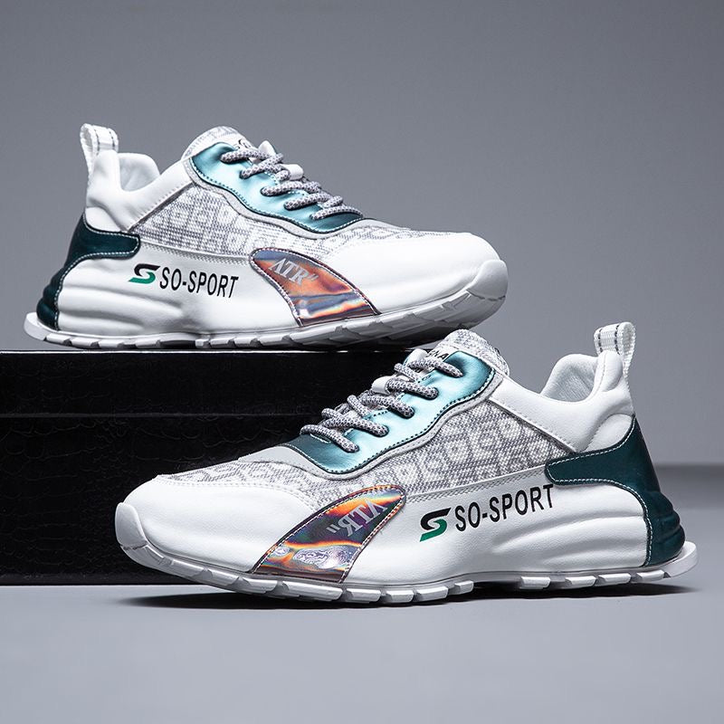 Calveto Cowhide Spliced Color Leather Casual Shoes