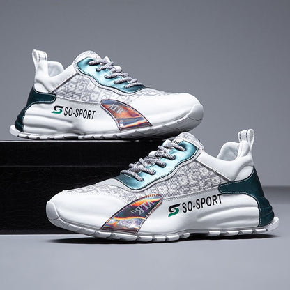 Calveto Cowhide Spliced Color Leather Casual Shoes