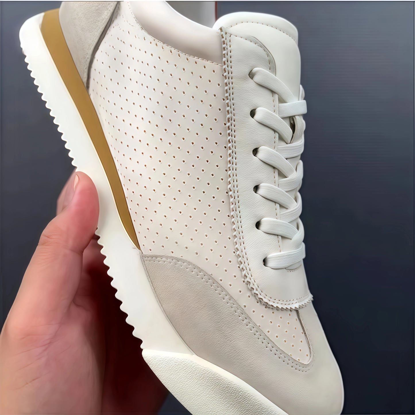 Calveto Men's Cowhide Round Toe Sports & Leisure White Sneakers 2025 Summer | Light-Weight Breathable Retro Style