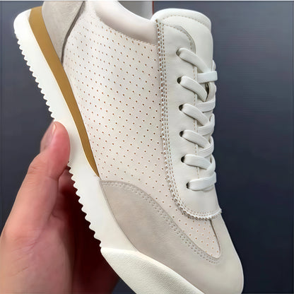 Calveto Men's Cowhide Round Toe Sports & Leisure White Sneakers 2025 Summer | Light-Weight Breathable Retro Style