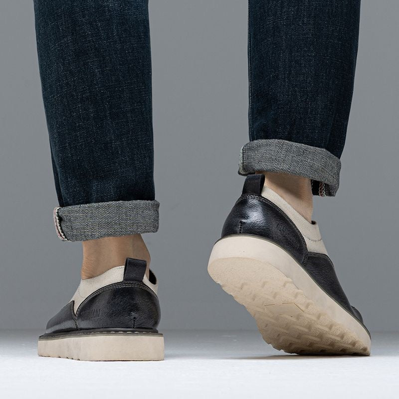 Calveto Handmade Retro British Style Cowhide Sneakers