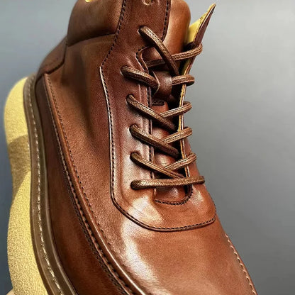 Calveto Handmade Retro Horsehide British Style Mid-top Boots