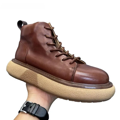 Calveto Handmade Retro Horsehide Soft Sole Mid-top Boots